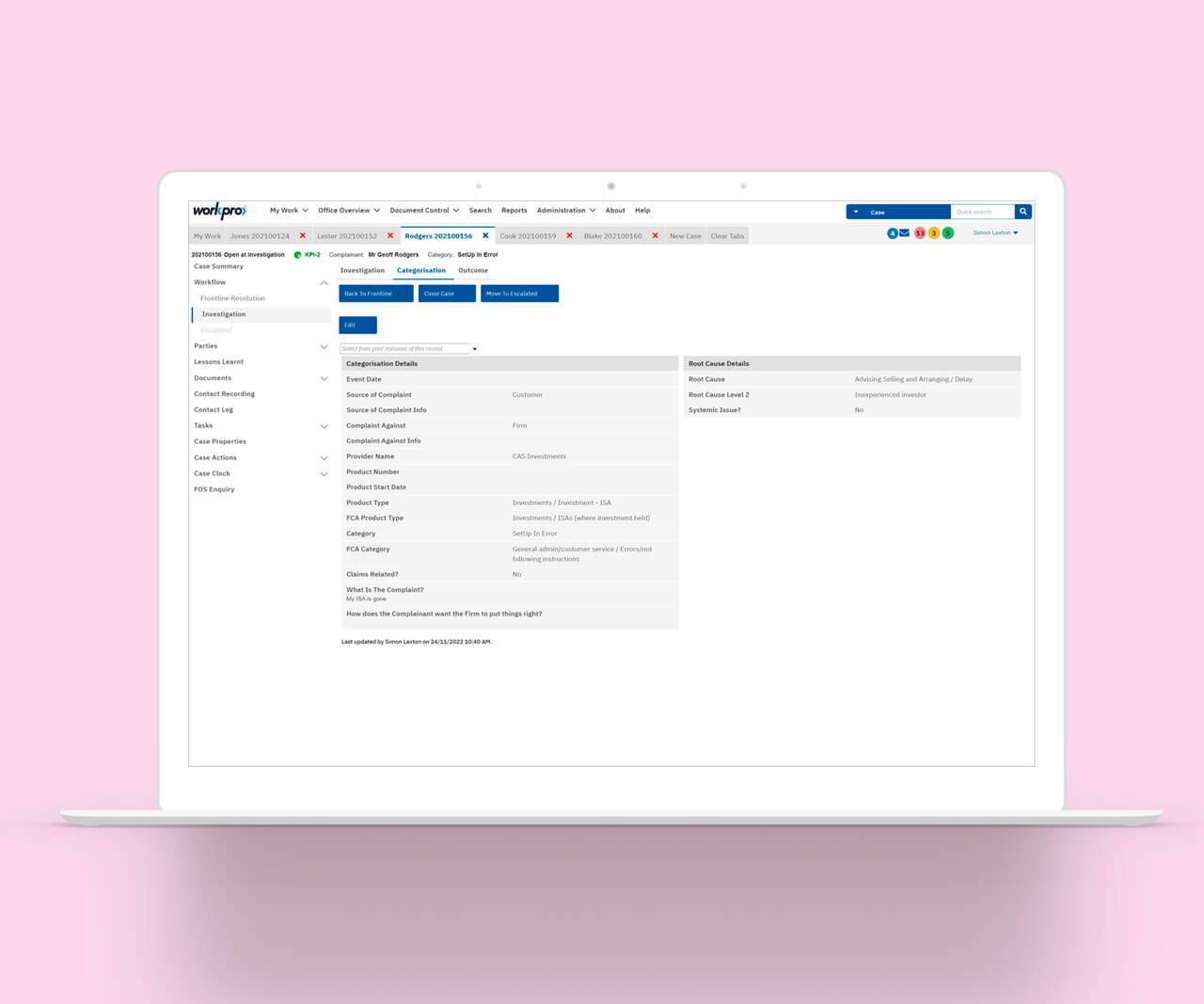 A form example for the financial services workpro solution