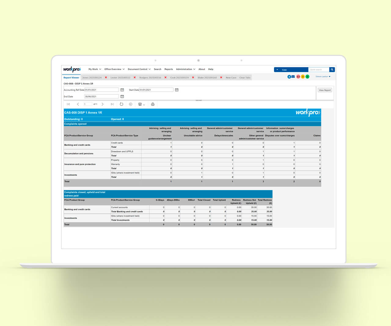 A report example for the financial services workpro solution