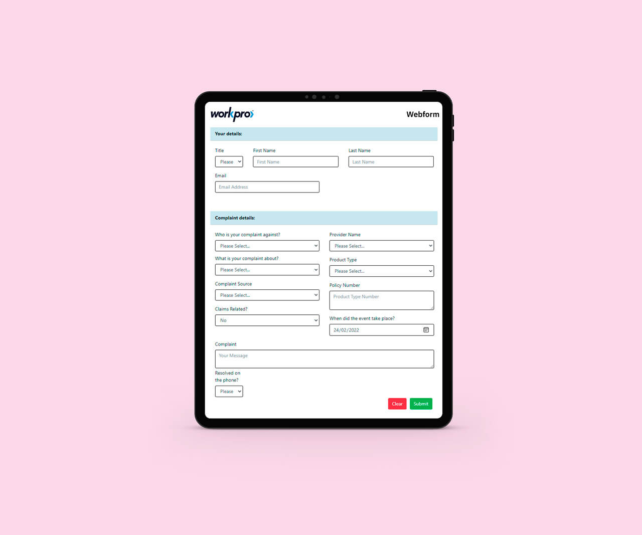 A webform example for Ombudsman Solution