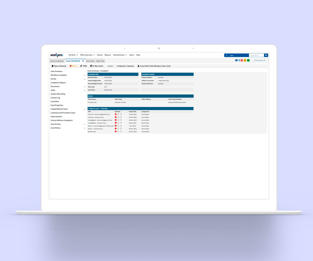 workpro-complaint-case-summary-screen