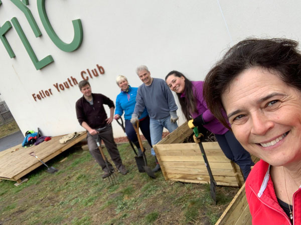 Some of the CAS team helping to re-landscape the garden at Fetlor Youth Club